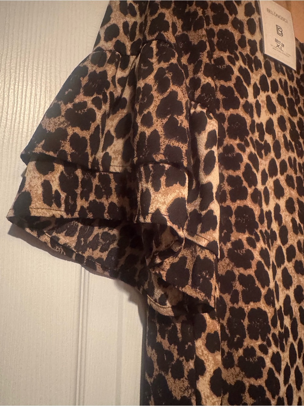 NWT Belongsci Sz XL Giraffe Leopard Print Midi Dress in Tan Brown/Black - Picture 3 of 9
